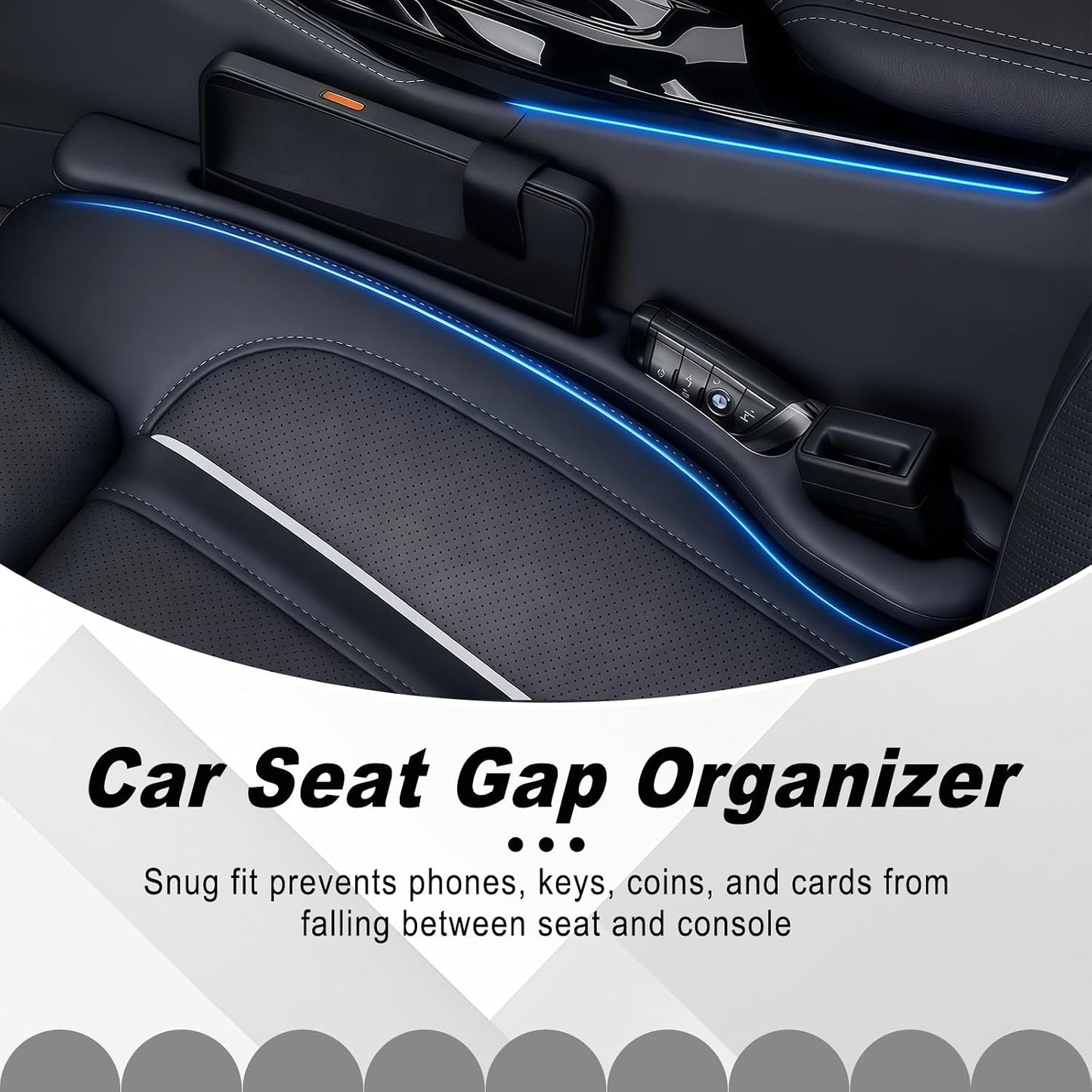 Car Seat Gap Filler, 2 PCS Car Seat Gap Filler Organizer with Storage Slot, Anti-Drop Side Console Storage Pocket, Universal for Auto SUV Truck Interior Accessories, Black