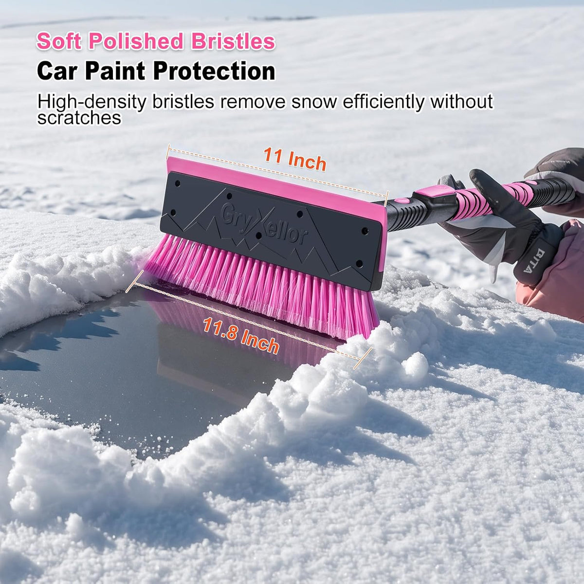 48 Inch Extendable Snow Brush with Squeegee Ice Scraper - Pink