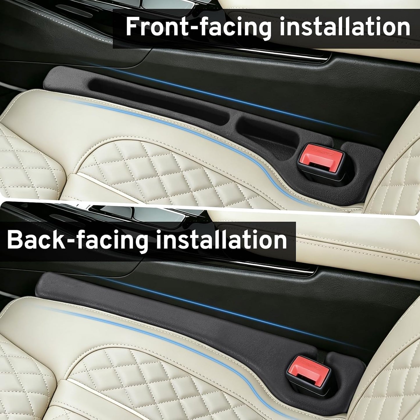 Car Seat Gap Filler Organizer for Mercedes Benz C300 GLC 300 GLK 250 350 2026 2025 2024-2000 Plug with Storage Slot Strip No-Drop Seat Side Gap with Phone Holder - 2 Pack