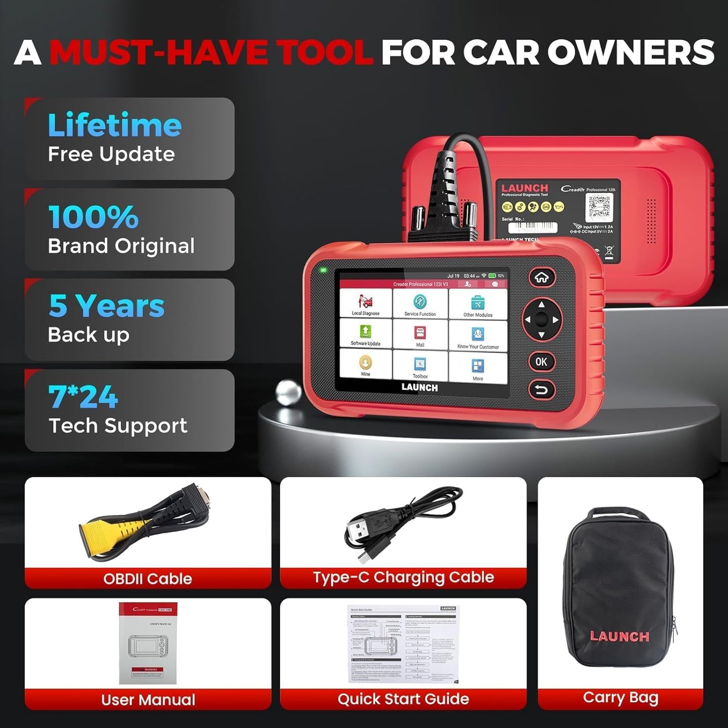 LAUNCH OBD2 Scanner CRP123I V3.0 Elite, 2026 Lifetime Free WiFi Update Scan Tool, FCA SGW, CANFD&DoIP, SAS/Throttle/Brake/BMS/DPF/Oil/ABS Service Multi Systems Car Scanner, Battery Test, Auto VIN