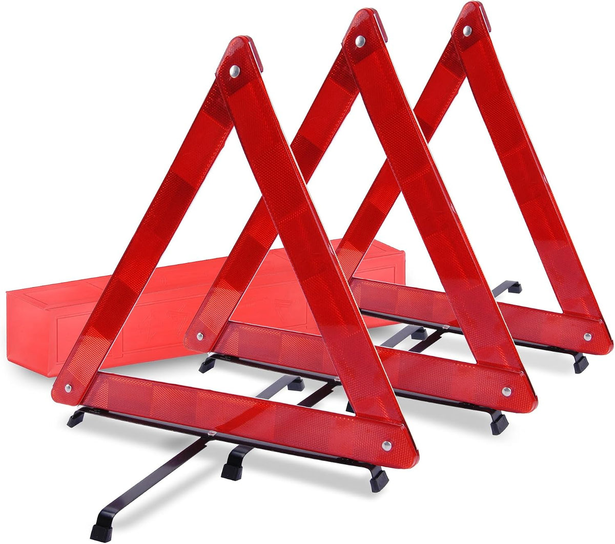 DSV Standard Warning Triangles, Reflective Triangles with Reinforced Cross Base and Carrying Case, Safety Triangles, 3-Pack