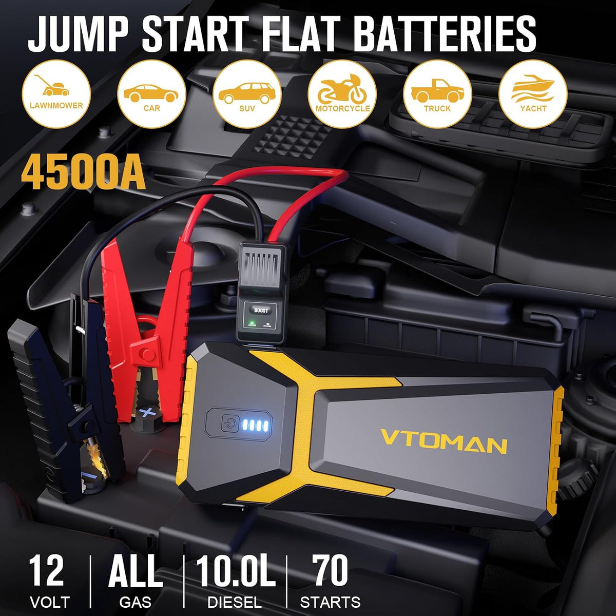 VTOMAN V10 Pro Jump Starter, 4500A Portable Car Starter and VTOMAN X1 Jump Starter with Air Compressor