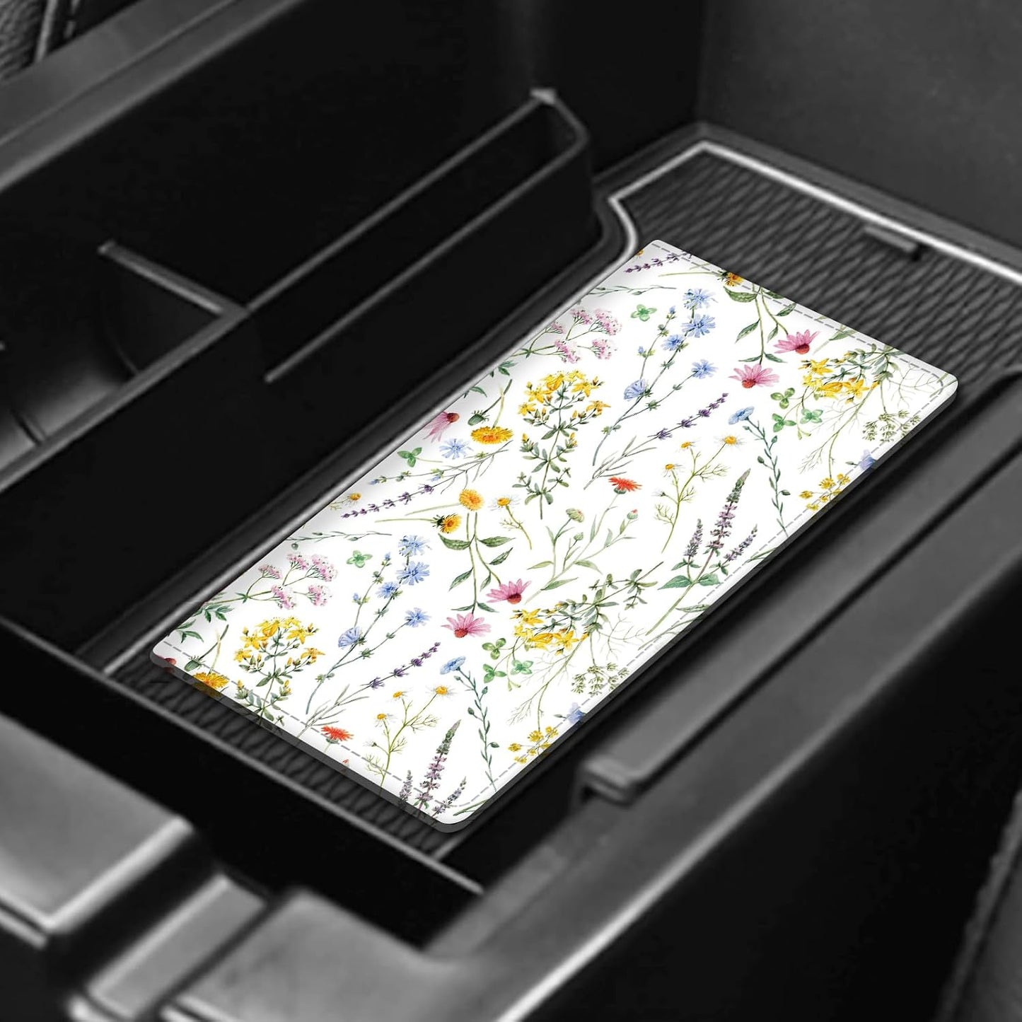 Leather Car Registration and Insurance Card Holder, Cute Car Accessories Vehicle Glove Box Car Organizer for Documents, Cards, License Beautiful White Flowers