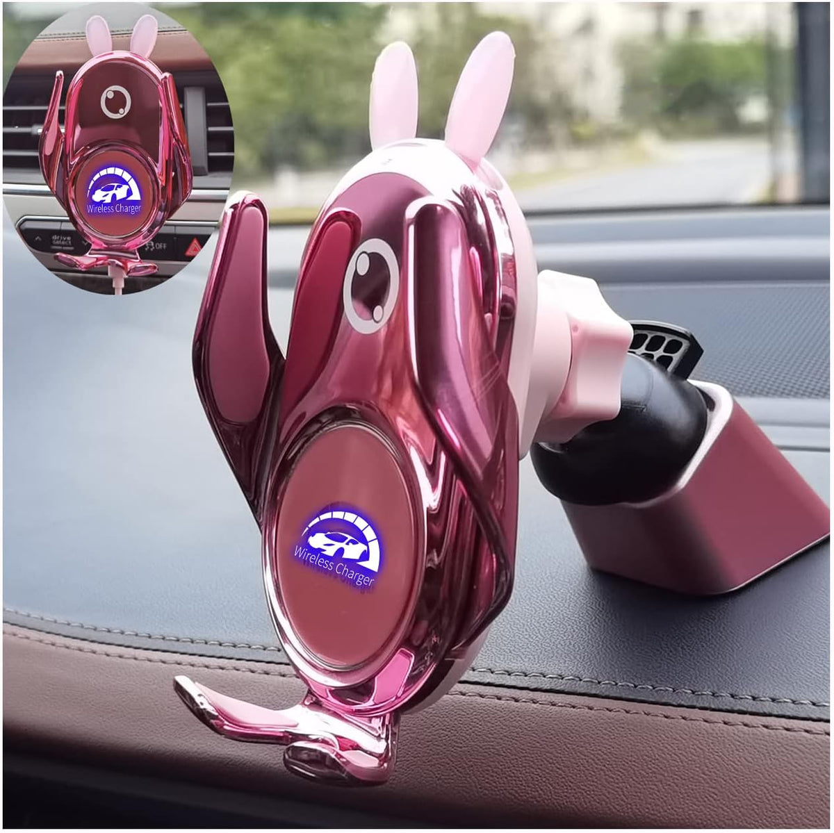 Cute Wireless Car Charger Mount Auto Clamping