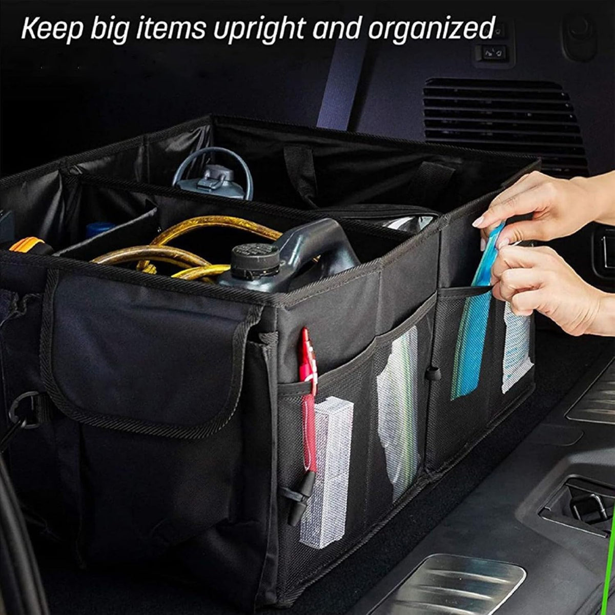 Advanced car seat storage bag is suitable for children and adults. The front and rear seat storage bags are foldable and adjustable. (black gray)