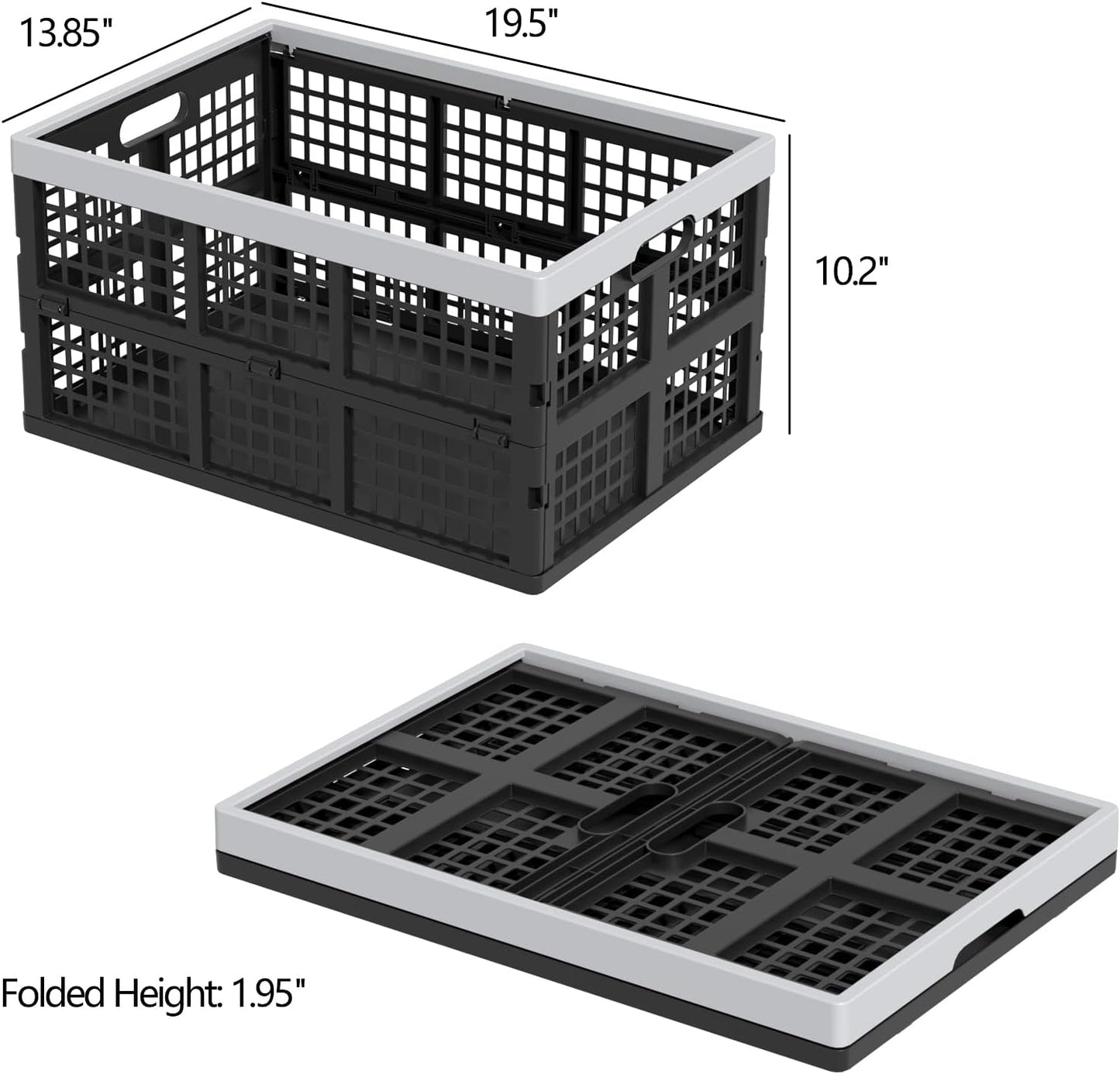 42L Collapsible Milk Crates, 4 Packs Foldable Storage Bins | Heavy-Duty Plastic Stackable Basket Crate, Black Folding Crate for Garage, Car, Pantry Storage