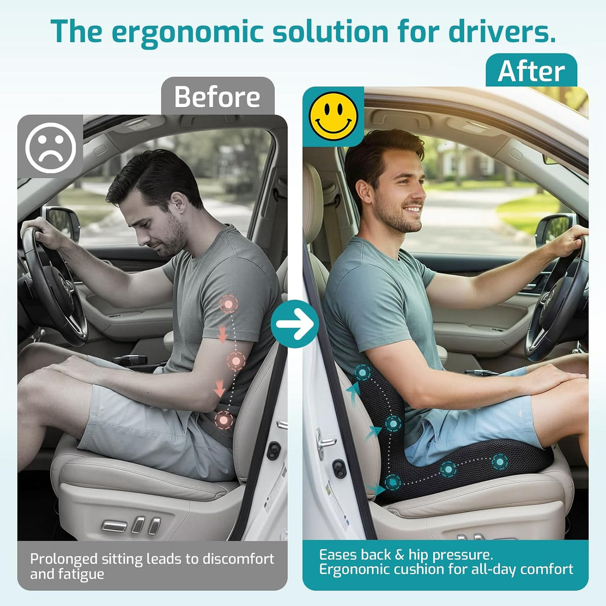 Trucker Seat Cushion, 3" Thick Car Seat Cushions with Lumbar Support Pillow