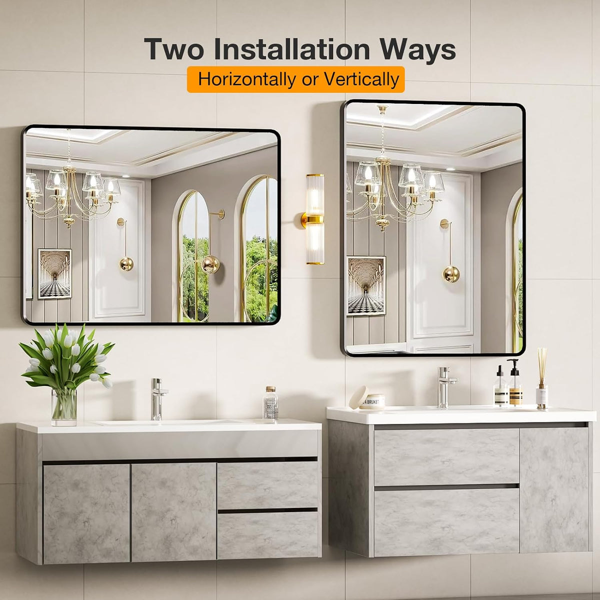 30x40 inch Black Rectangle Bathroom Mirror, Bathroom Vanity Mirrors