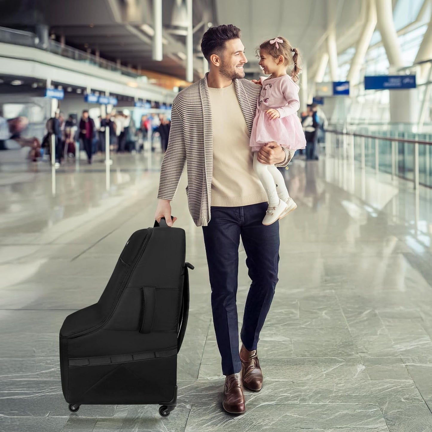 YOREPEK Padded Car Seat Travel Bag for Airplane with Wheels | 4 Spinner Wheels & Stable Base, Shoulder Straps, Extra Pocket for Baby Travel Essentials, Car Seat Carrier for Airport
