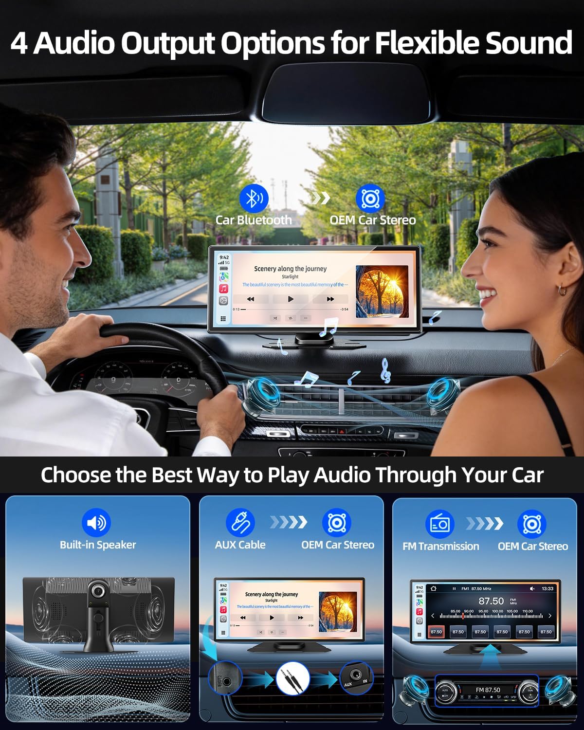 11.5-Inch Larger Wireless Apple CarPlay Screen, Android Auto, 4K Dash Cam