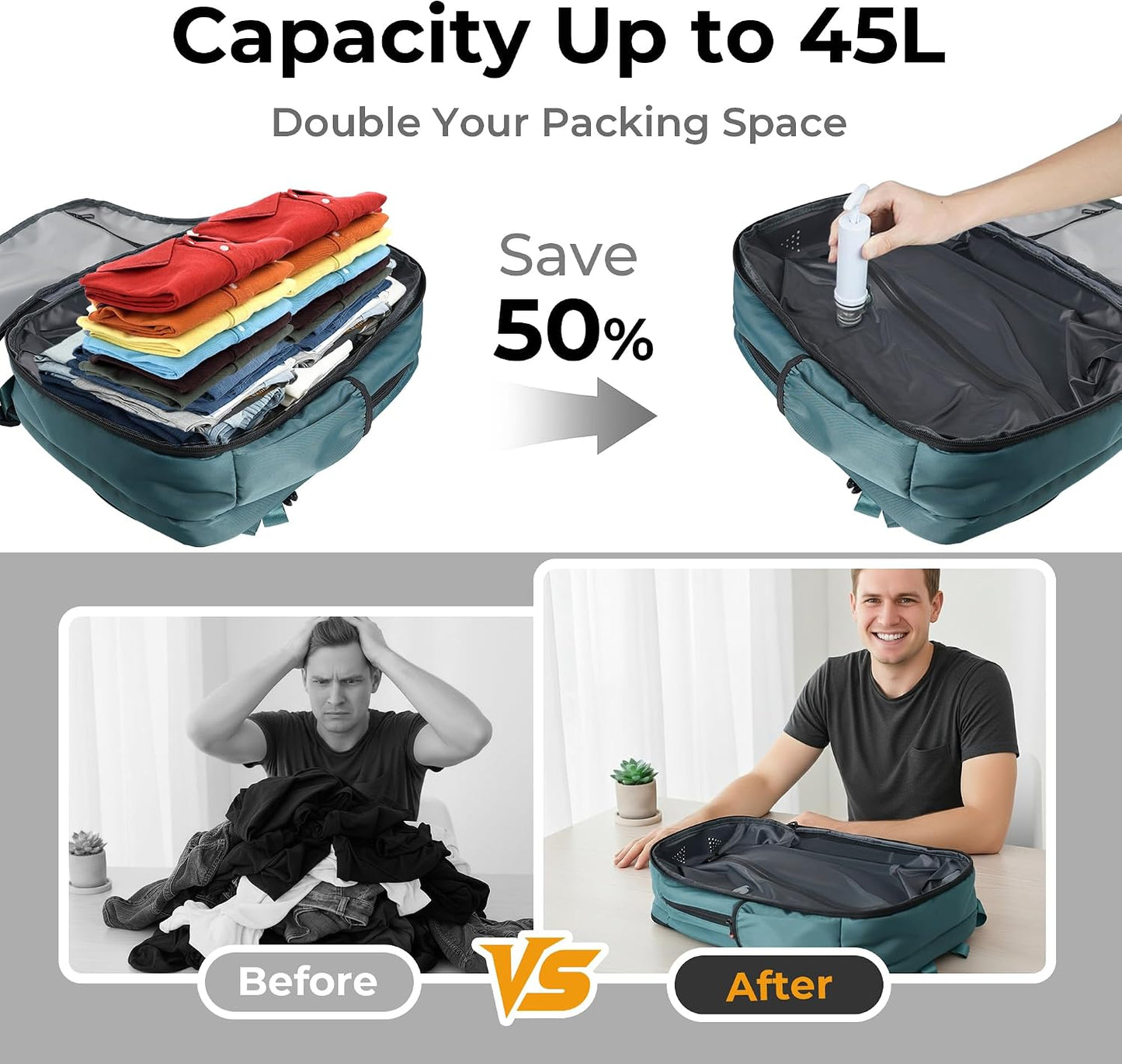 Vacuum Compression Backpack, Carry-On Size Travel Backpack with Vacuum System and Pump & Nintendo Switch 2 Carrying Case, Slim Hard Shell Travel Case