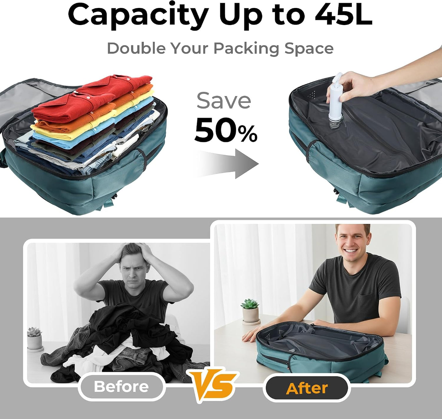 Vacuum Compression Backpack, Carry-On Size Travel Backpack with Vacuum System and Pump & Nintendo Switch 2 Carrying Case, Slim Hard Shell Travel Case