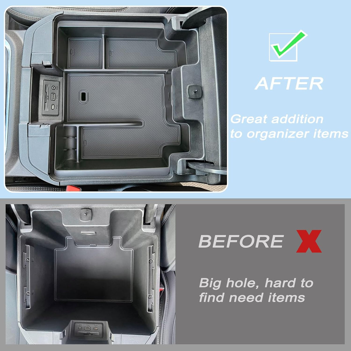Center Console Tray Compatible with 2019-2023 Chevy Silverado/GMC Sierra