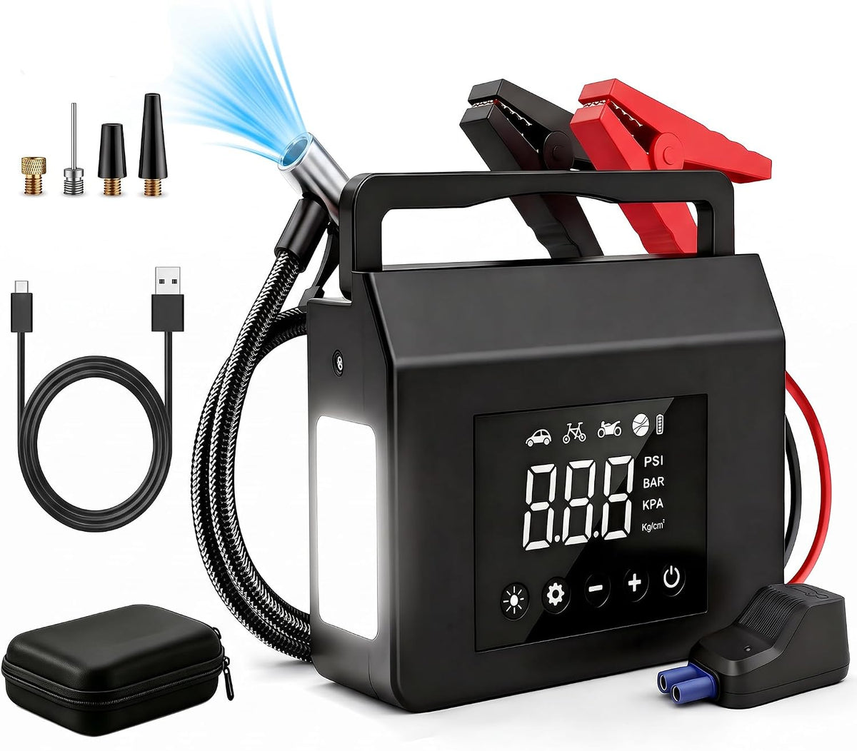 L8 Portable Jump Starter & Tire Inflator,150 PSI Cordless Air Compressor, Jump‑Start Assistance, Emergency Auxiliary Power, Auto Shut‑off, Digital Gauge, Multi‑Mode LED Light