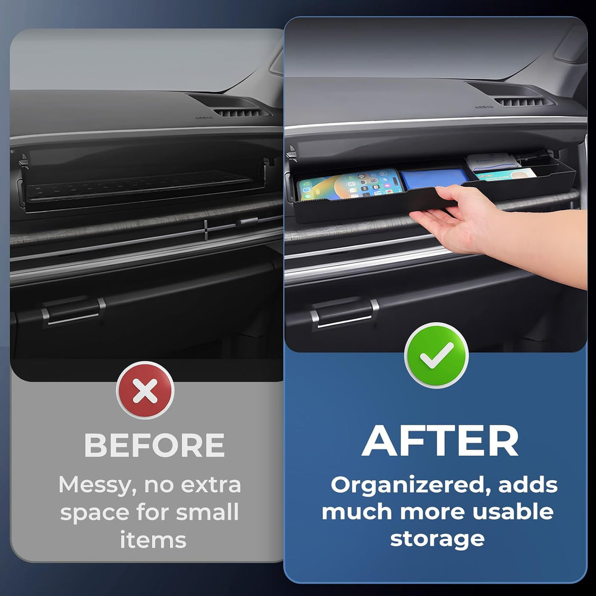 Upper Glove Box Organizer for Hyundai Santa Fe 2026 2025 2024, Interior Accessories Passenger Side Storage Drawer Box Organizer Insert Tray for 2024-2026 Santa Fe, Black