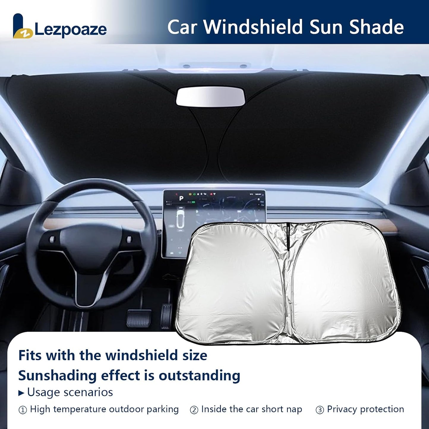 Universal Car Windshield Sun Shade, Blocks 99% Heat & Keeps Interior Cool | Fits Cars, SUVs, Trucks | Foldable with Storage Pocket (57.09x31.5 inches)