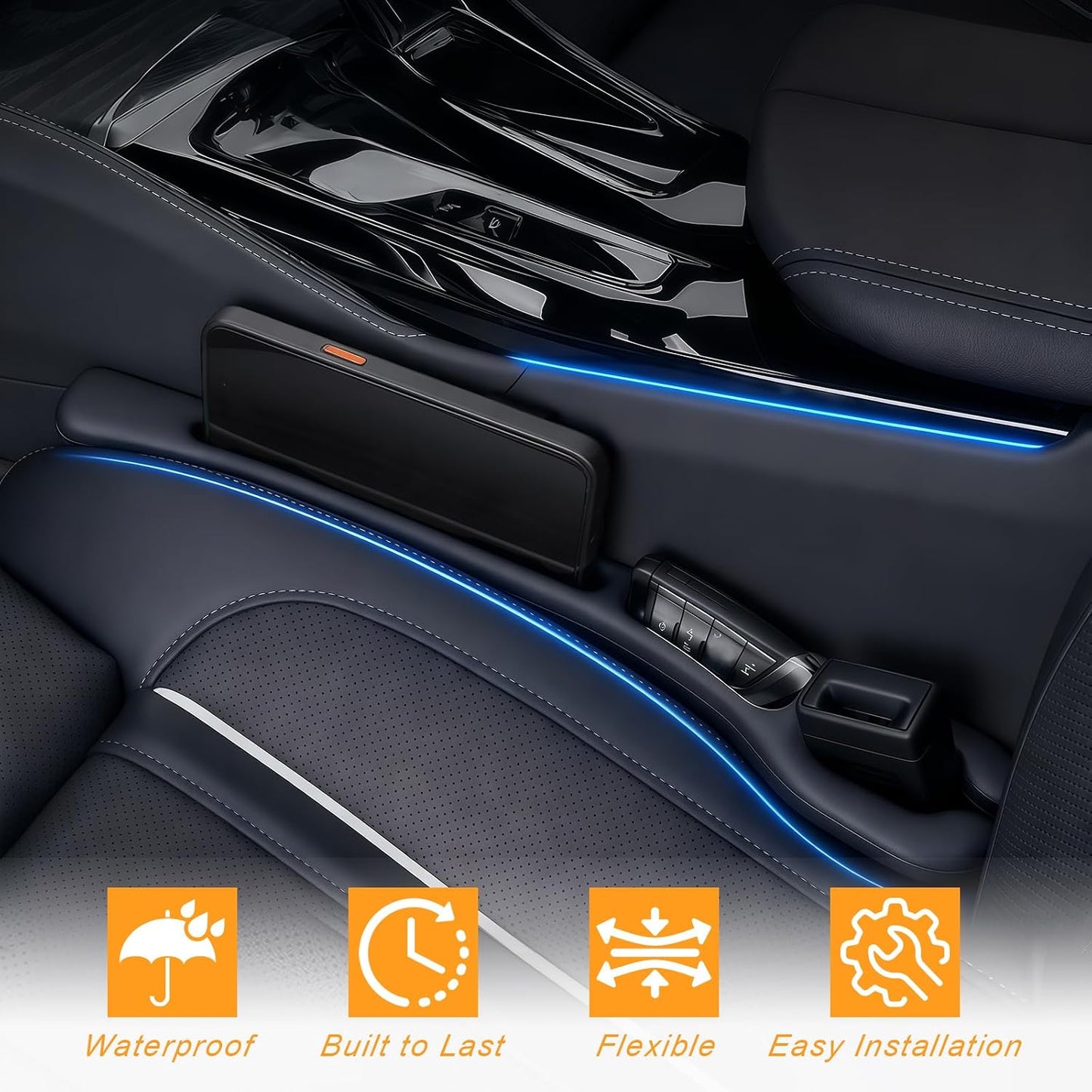 2 Pack Car Seat Gap Filler, Anti-Drop Seat Gap Filler Organizer with Storage Slot, Universal Car Accessories for Vehicle, Auto, Truck, SUV, Black