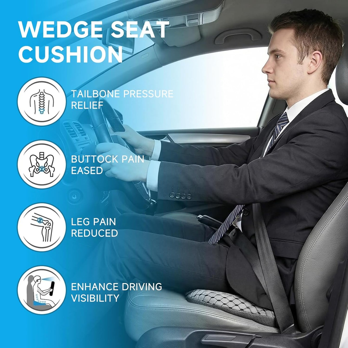 Livtribe Car Seat Cushion - Memory Foam Seat Pad for Sciatica & Lower Back Pain Relief - Driving Cushion with Breathable Mesh Cover - Road Trip Essentials for Drivers (3D Gray)