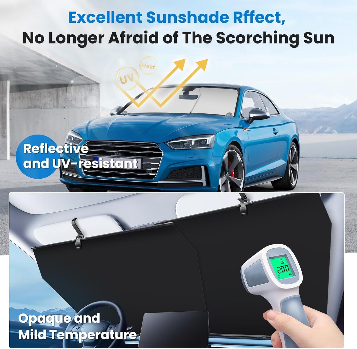 2026 Auto Retractable Sun Shade for Car Windshield - Adjustable Automatic Front Window Sunshade for UV & Heat Protection - Universal Fit for Outdoor Camping & Daily Parking (Not Fit Dashboard Bulge)