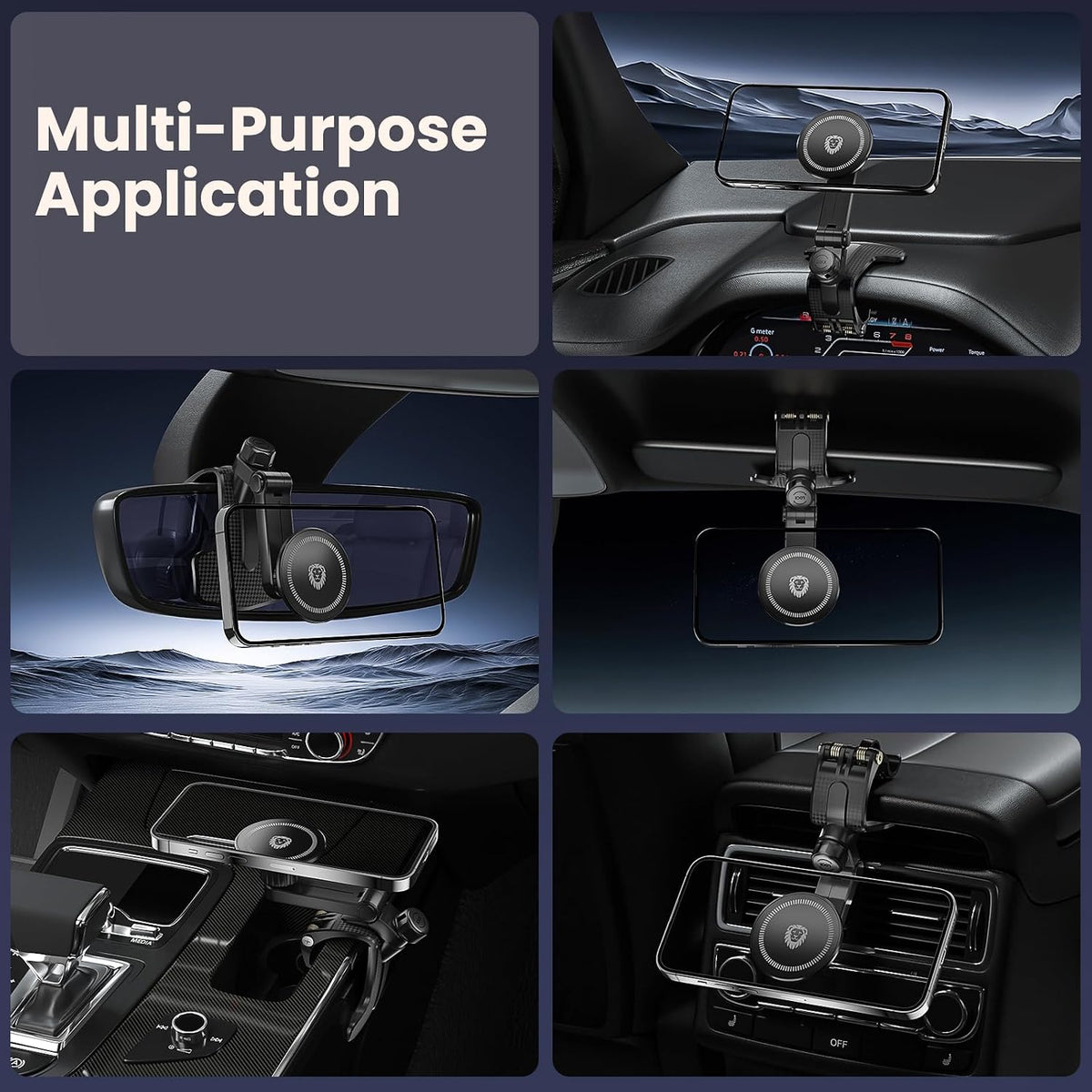 JunDa Universal 360-Degree Rotating Car Phone Holder, Multifunctional Dashboard Phone Mount with Clip for All Smartphones, Secure Flexible Grip for Car Dash & Rearview Mirror