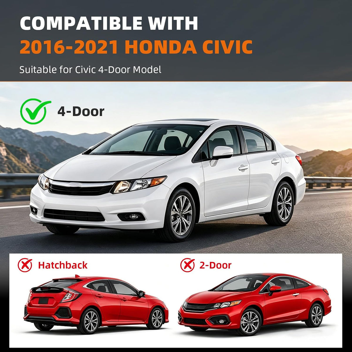 Window Weatherstrip Molding Trim Seal Belt, Compatible with Honda Civic 2016-2021 4-Door Sedan, Car Outer Door Window Sweeps, Replaces 72450-TEA-T01 72410-TEA-T01 72950-TEA-T01 72910-TEA-T01