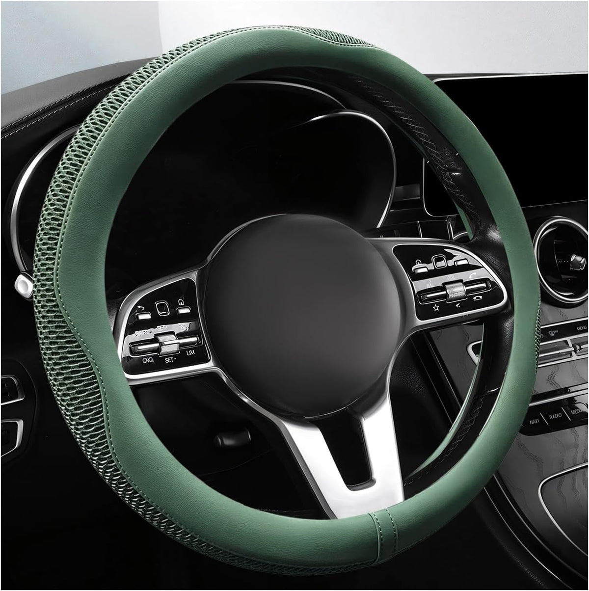 Breathable Car Steering Wheel Cover, Green