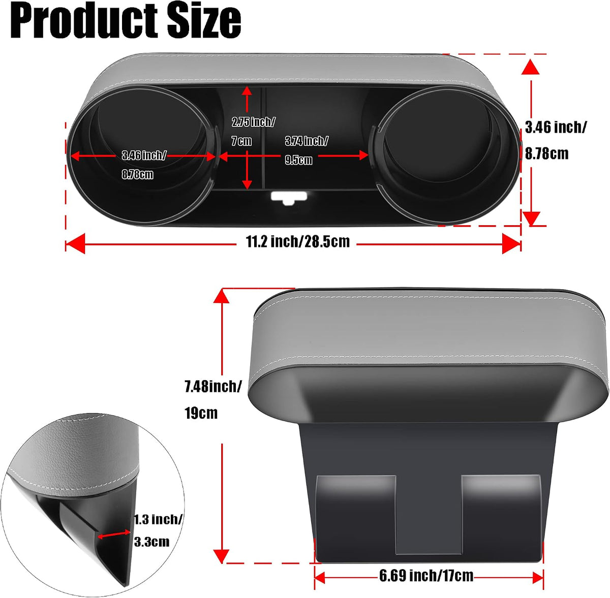 IOKONE Console Side Pocket, Cup Holder for Car, Easy Install, Slim Gray