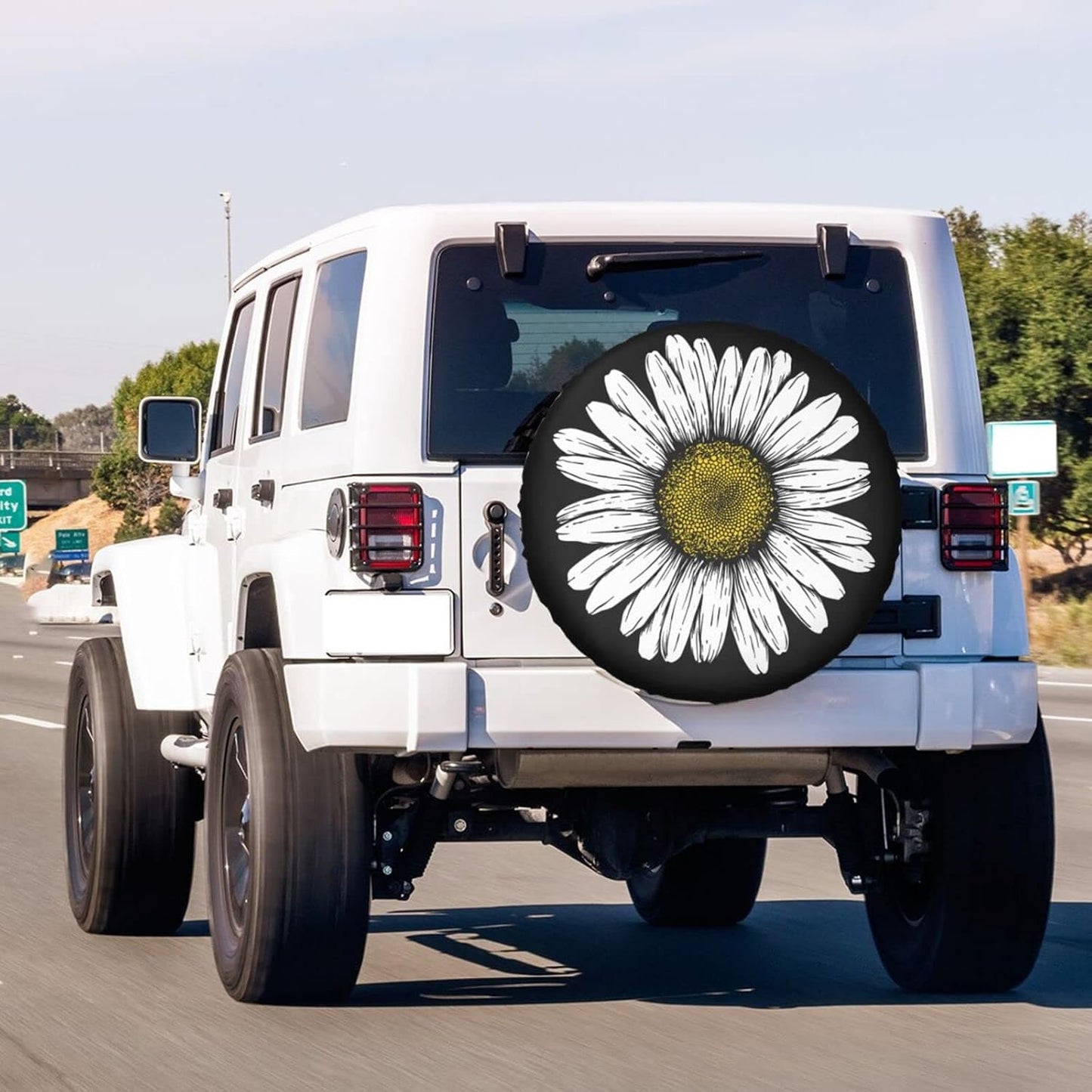 Daisy Flower Spare Tire Cover Dust-Proof Wheel Tire Cover Fit Trailer, RV, SUV and Many Vehicle 16 Inch