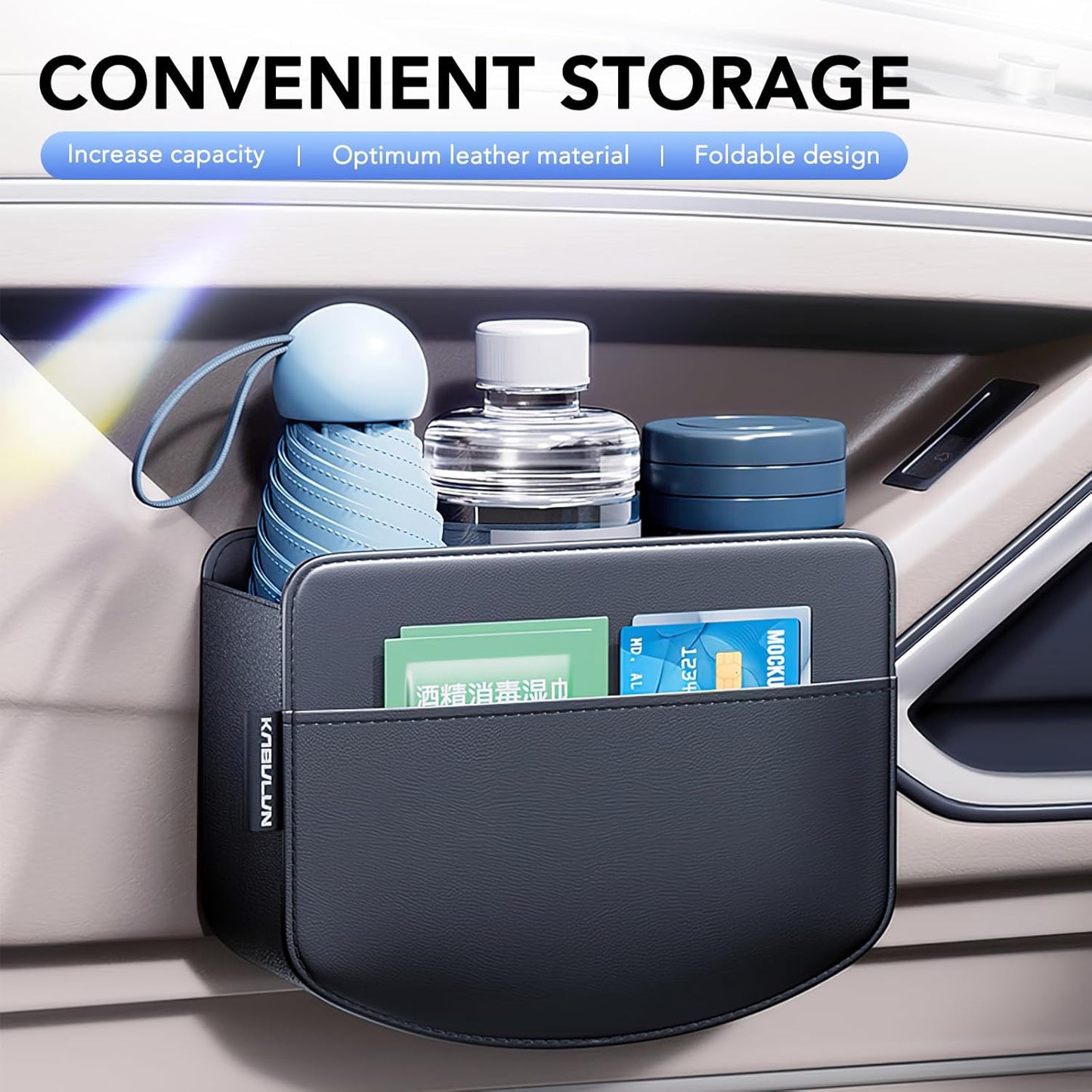 LEIWOOR Car Door Organizer & Cup Holder, Multifunctional Car Storage Box, Trash Can, Large Capacity Storage Bag, Foldable Side Storage Pouch, Interior Accessory for Sedan SUV Truck (Sleek Minimalist)