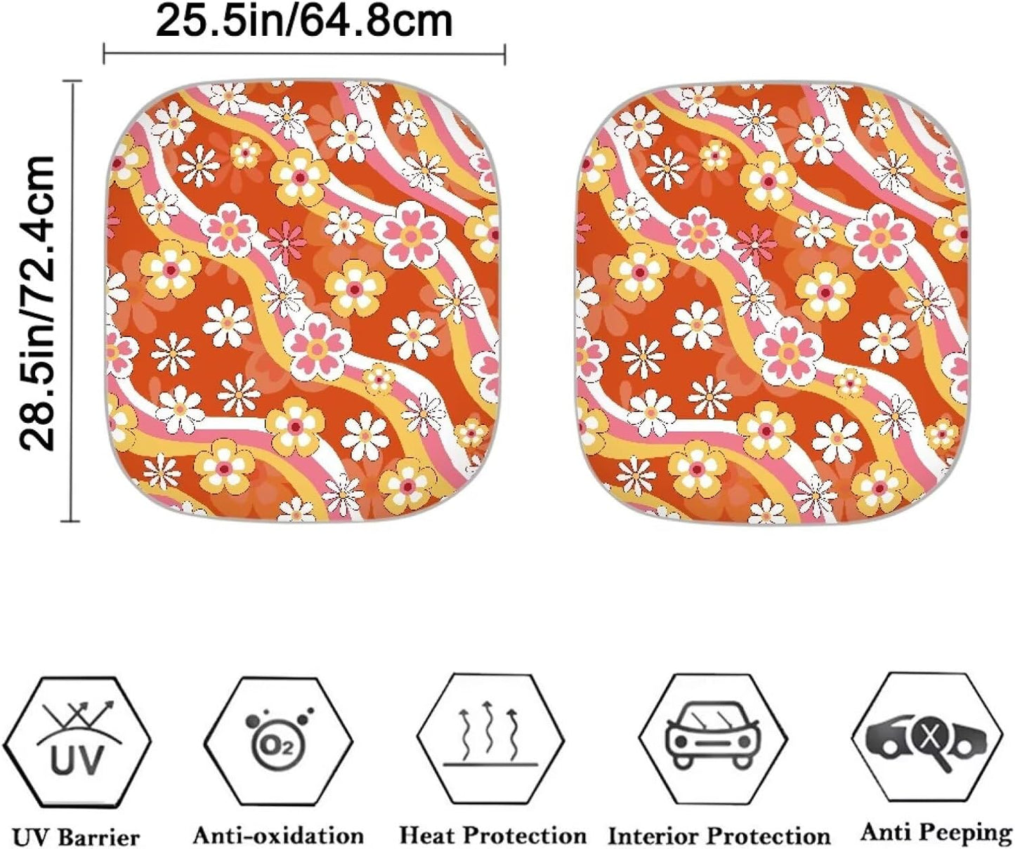 Renewold Universal Front Windshield Sunshade Hippie Flower Pattern Summer Car Window Covers UV Rays Sun Shade Outdoor Protective Automotive Sun Blocker Visor Foldable Sun Shield