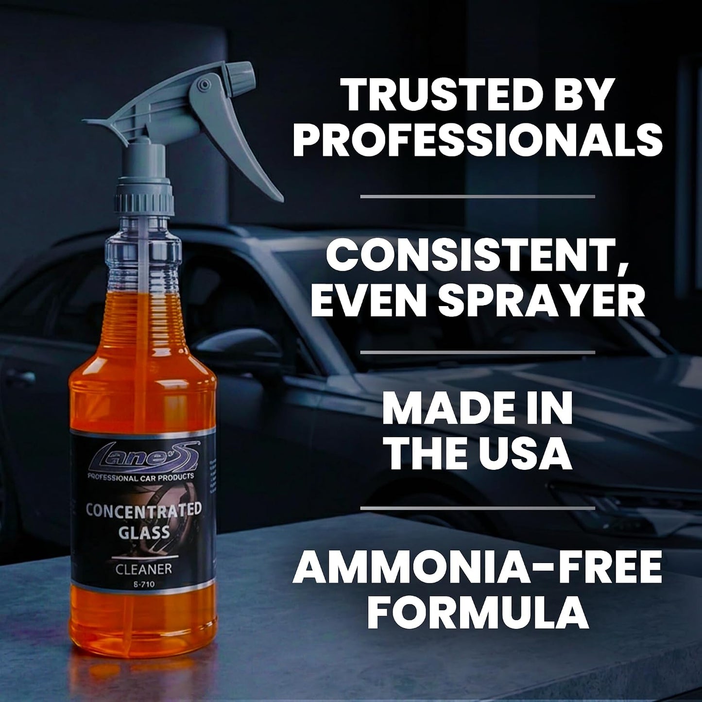 LANE'S Concentrated Auto Glass Cleaner for Cars | 32oz (Pack of 1) | Tint-Safe Windshield, Window Cleaner | Removes Automotive Smoke Film, Fingerprint & Smudges | No Streak, Safe for All Glasses