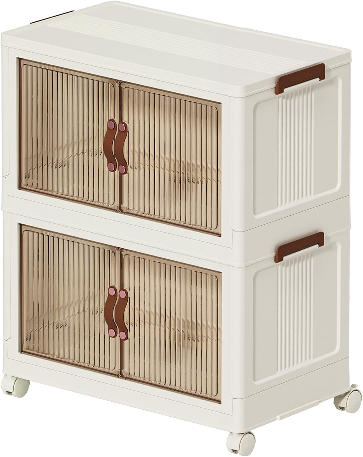 Collapsible Storage Bins with Lids - Stackable Plastic Closet Organizers for Clothes, and Home Organization White (5-rack, 17 Gal/rack)