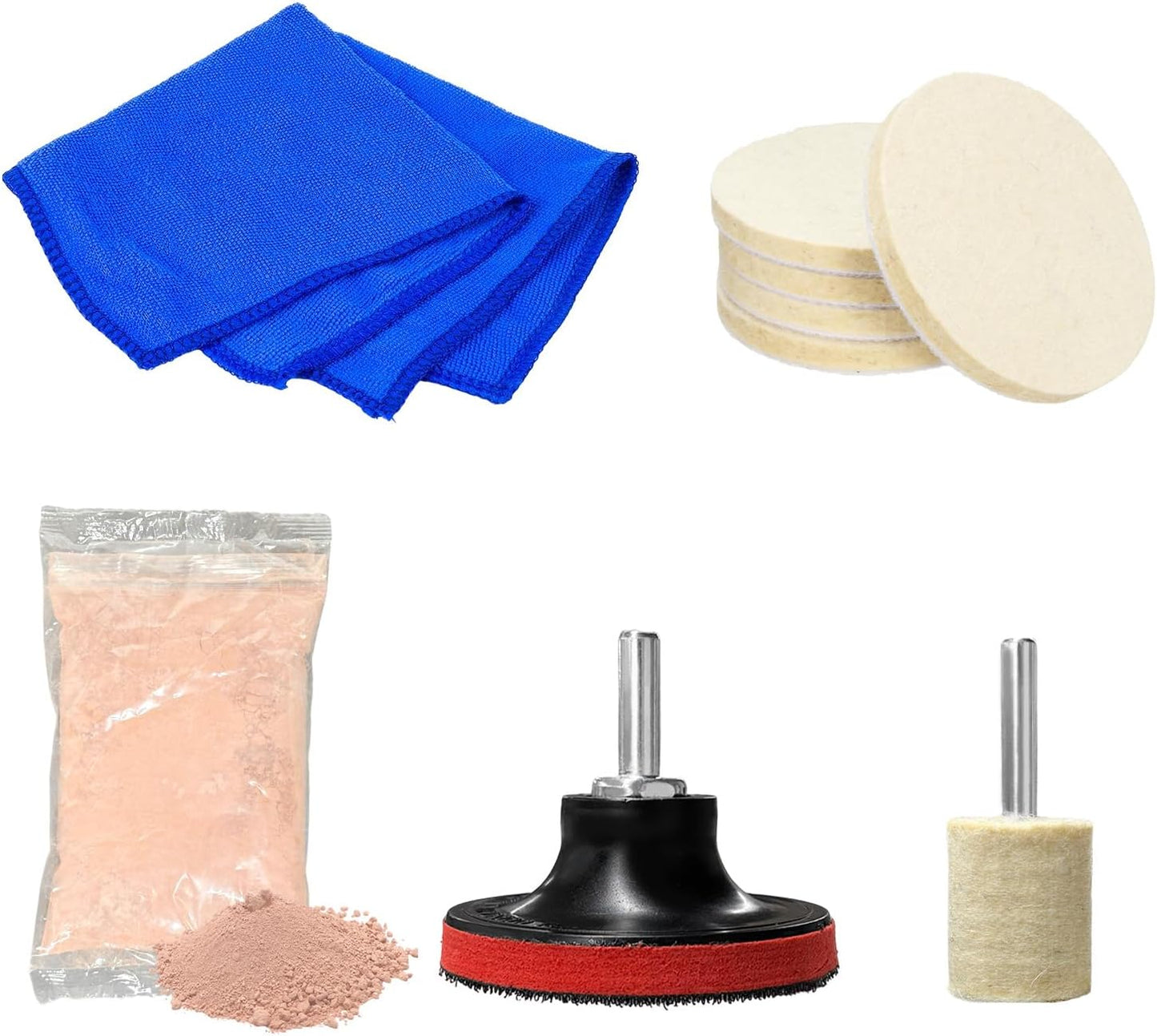 Glass Polishing Kit, Car Windshield Scratch Remover Polish Pads Kit with 100g Cerium Oxide Powder, Universal Wool Polishing Wheel Set for Auto Glass Window Windscreen