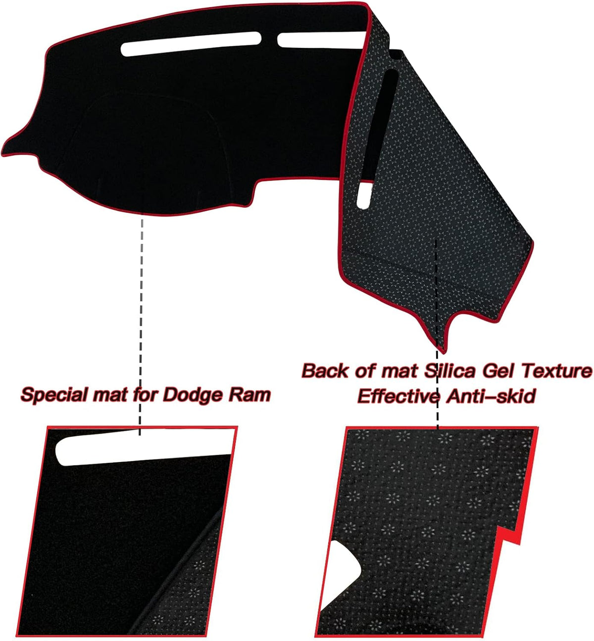 Dash Mat Cover Custom Interior Center Console Compatible with Dodge Ram Big Horn Laramie 1500 2500 3500 Pickup 2019 2020 Dashboard mat Covers Accessories (Red Rim)