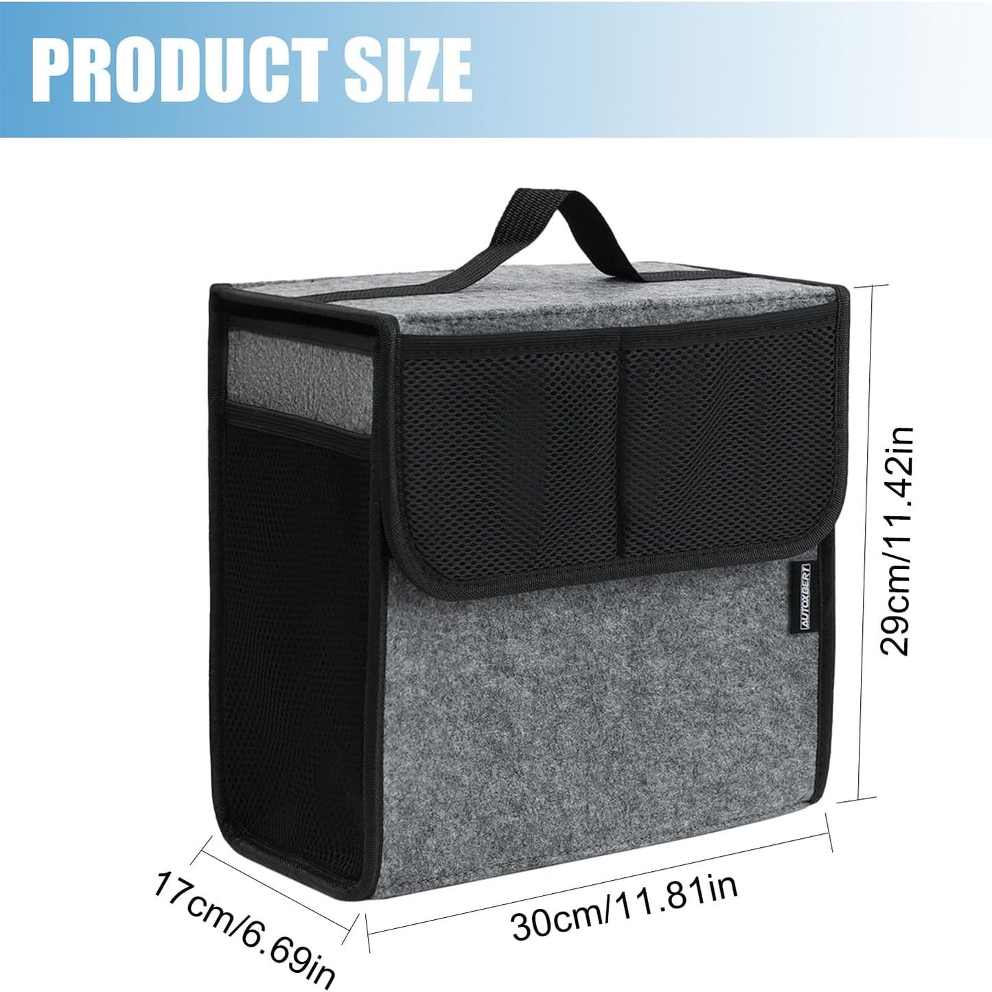 Car Trunk Organizer,Soft Felt Car Bag Organizer 12x7x12 inch Folding,for Honda CRV Civic Accord Ford Focus Fusion Toyota RAV4 Jeep SUV/Truck/Sedan（Gray