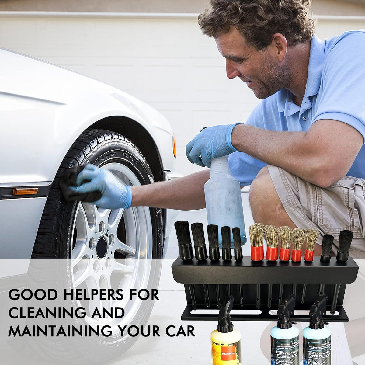 2-in-1 Detailing Brush & Spray Bottle Holder, Wall Mount Organizer Rack