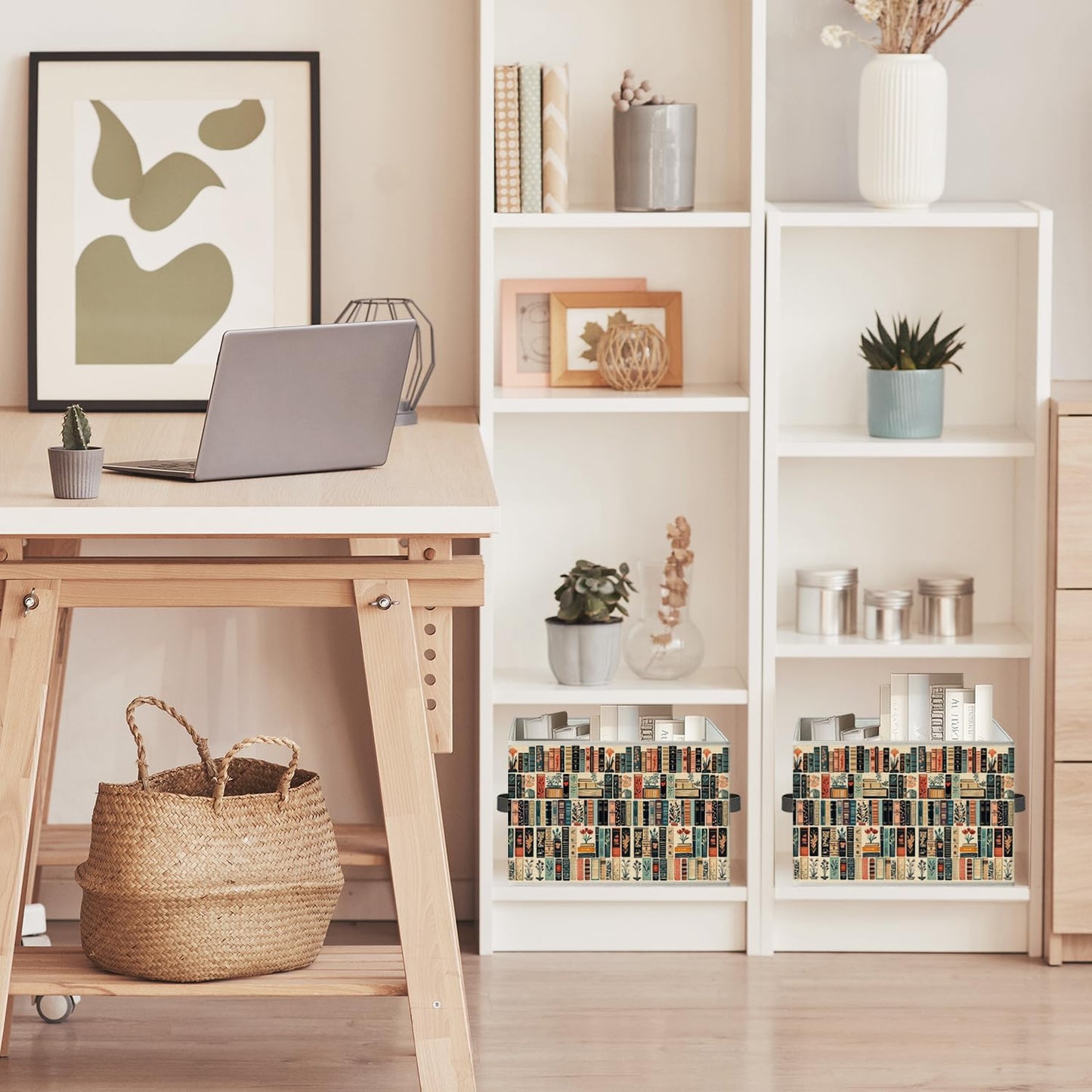Vintage Book Lovers Storage Bin Box with Handles, Retro Bookish Foldable Organizer Basket for Reading Corner Room Library Bedroom Bathroom Home Clothes Books, Set of 2