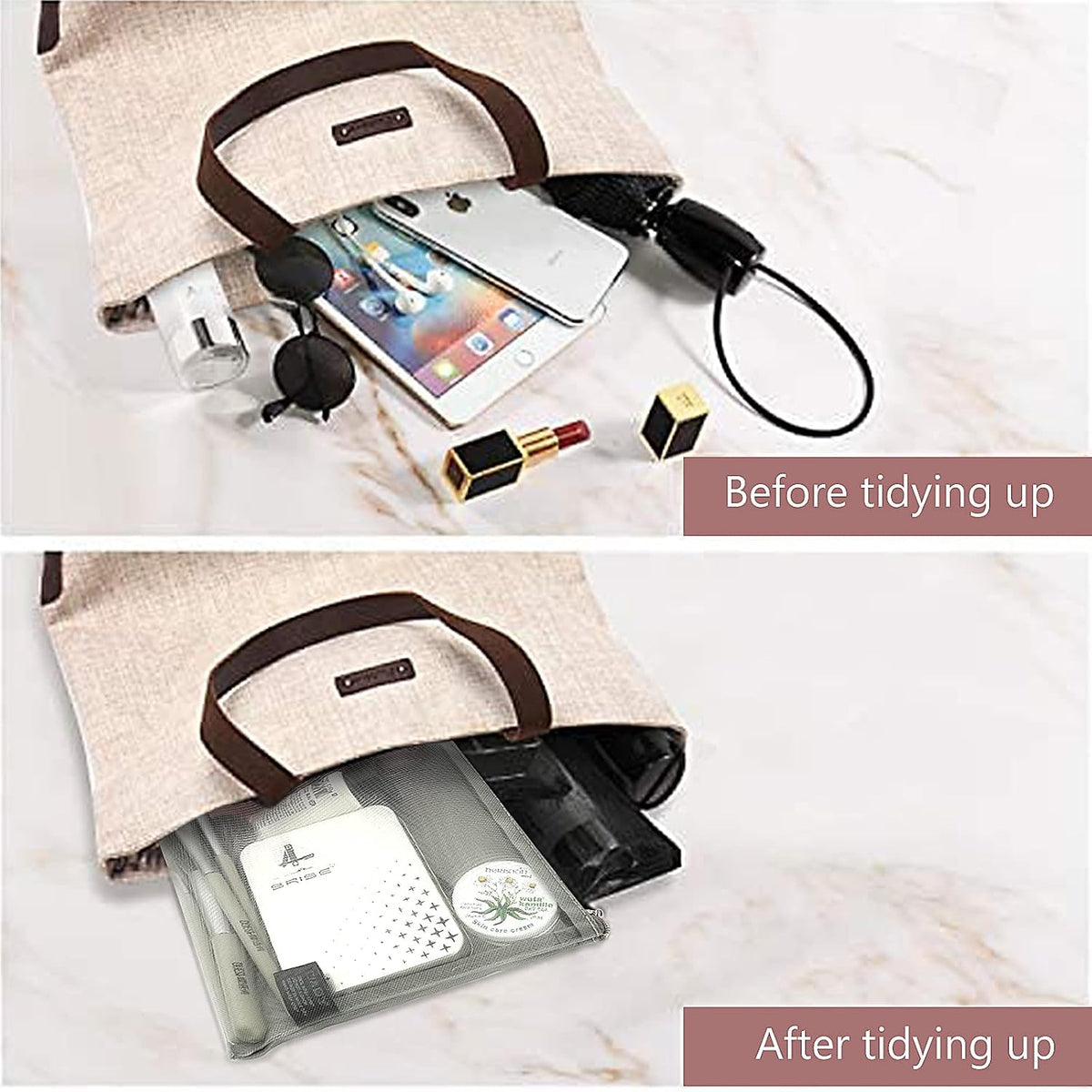 EASYFUN 6 Pieces Mesh Cosmetic Bag With Zipper Portable Travel Organizing Zipper Pouch Toiletries Makeup Pouches For Home Travel Accessories Diaper Bag