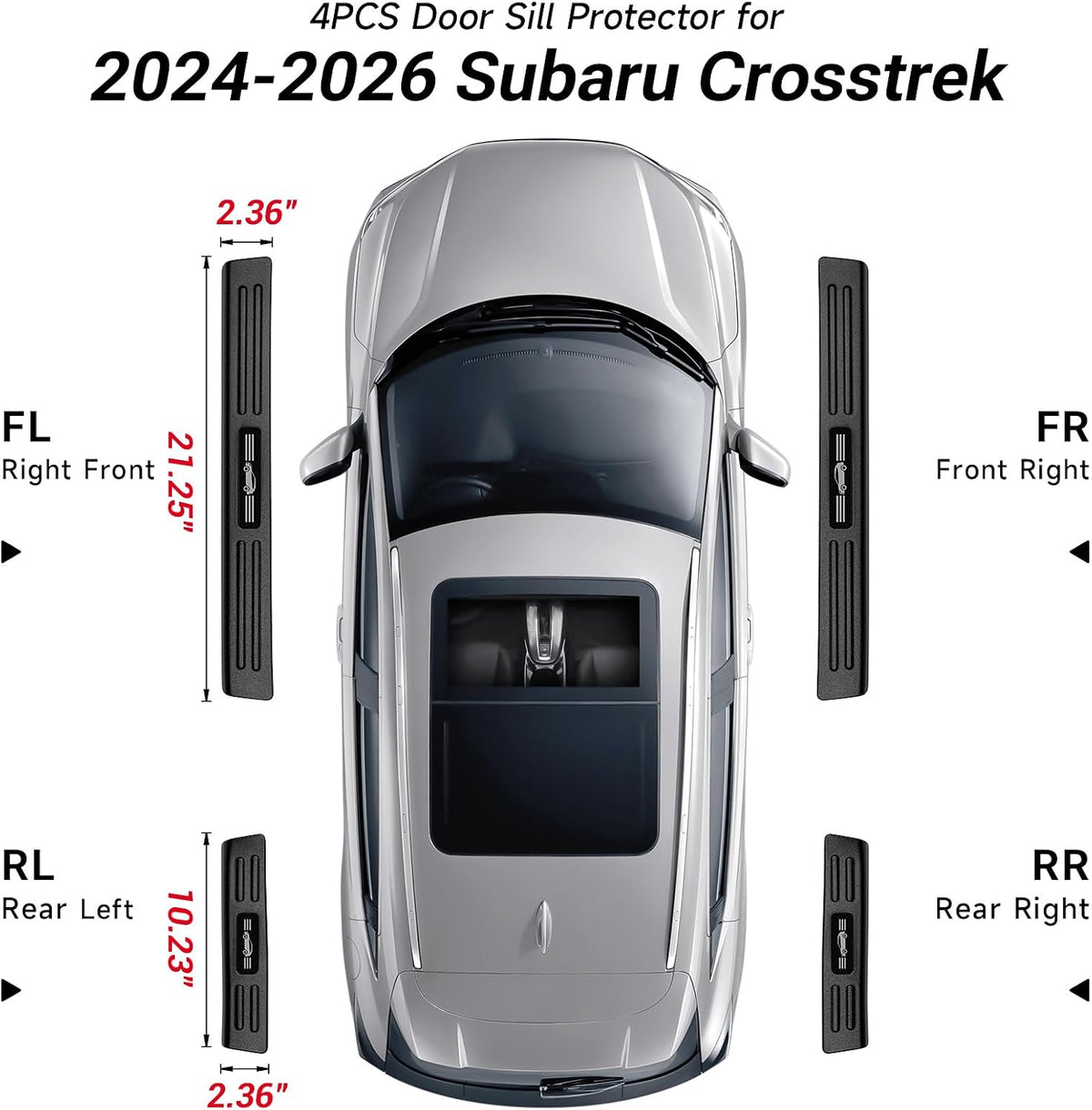 4PCS Door Sill Protector Compatible with Subaru 2024-2026 Crosstrek Impreza Accessories Matte Black ABS Plastic Material Automobile Door Entry Guards
