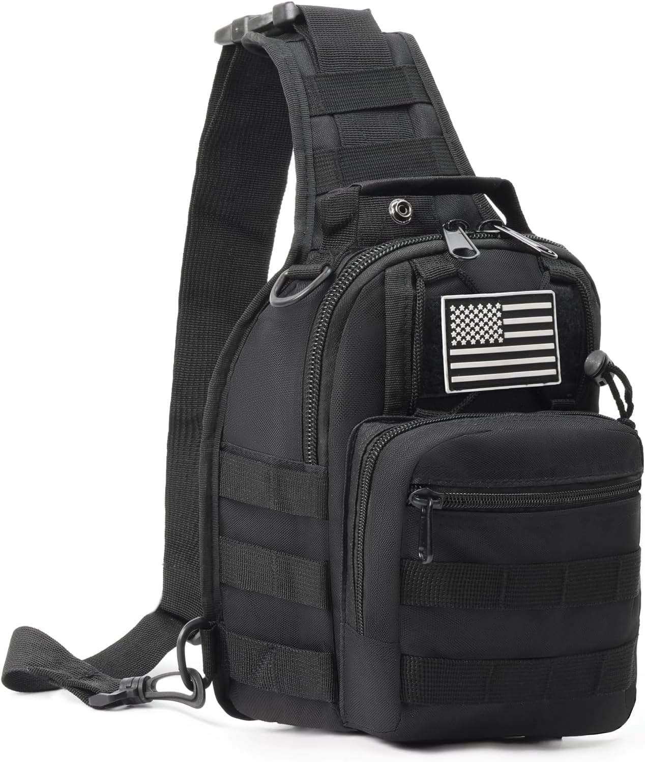 J.SH Tactical Sling Bag, Military MOLLE System Crossbody Bag, Waterproof Durable High-Density Nylon Material, 4-in-1 Carry Design, for Hiking, Cycling, Travel, Commuting, Outdoor and EDC - Black