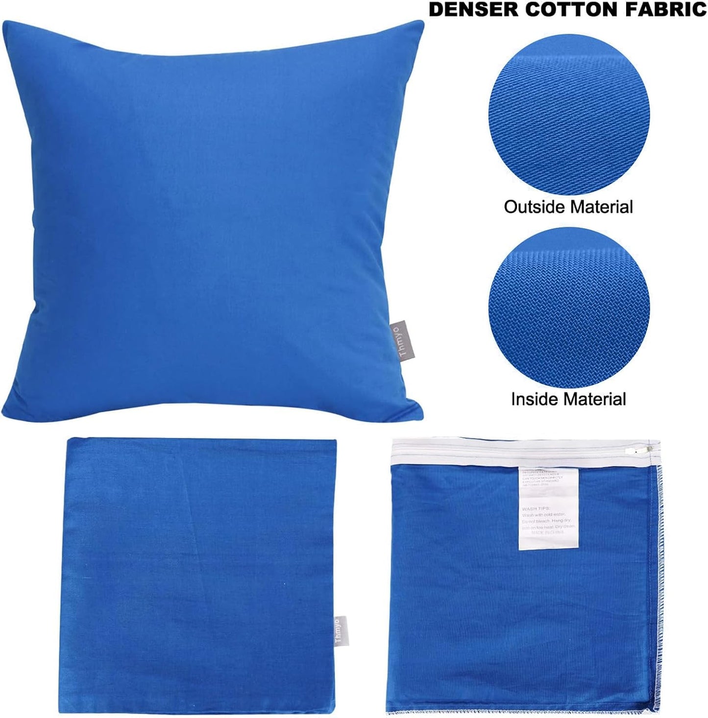 4-Pack 100% Cotton Comfortable Solid Decorative Throw Pillow Case,Thmyo Square Cushion Cover Pillowcase Sublimation Blank Pillow Covers DIY Throw Pillowcase for Sofa Bedroom(20x20 inch/ 50x50cm,Blue)