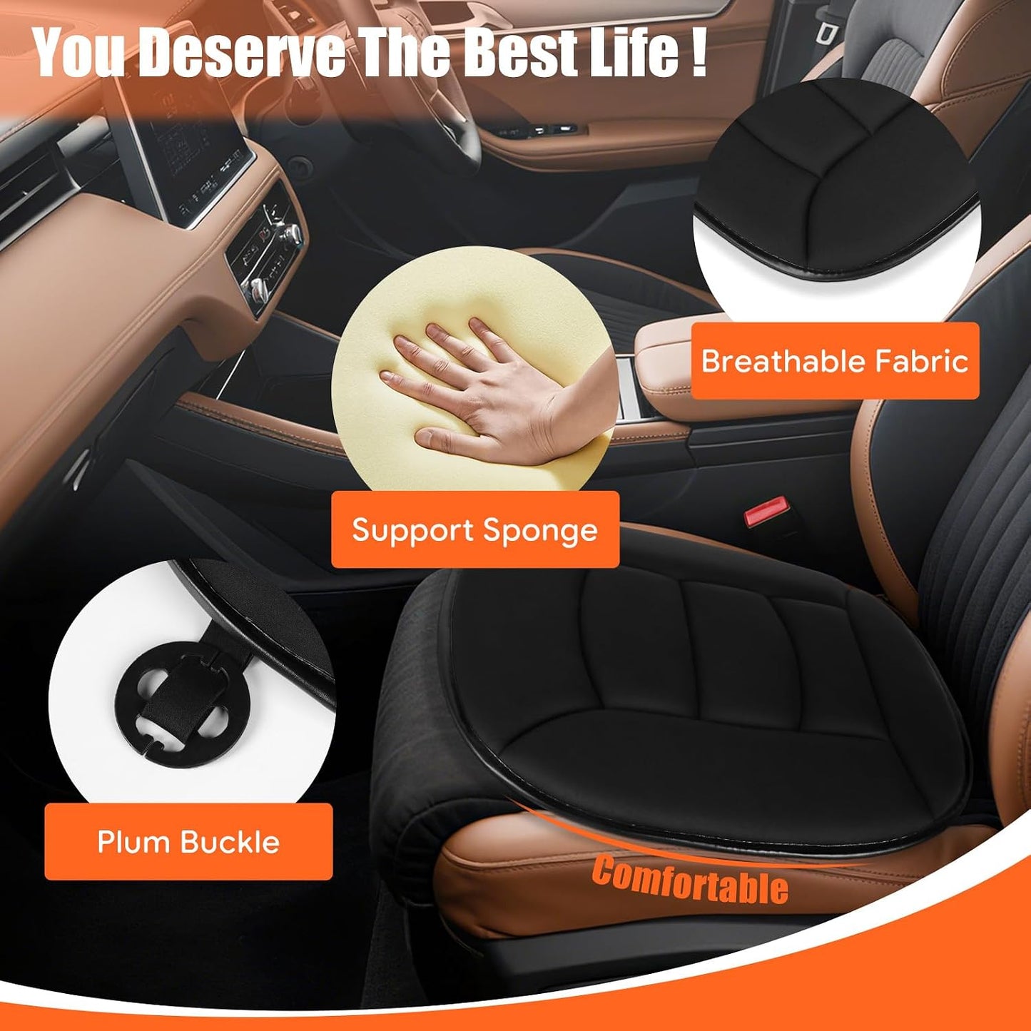 Car Seat Cushion for Long Sitting, Memory Foam Cushion for Office Chairs, Car Driving, Soft and Comfortable Support for Tailbone, Pain and Pressure Relief, Comfort(Black)