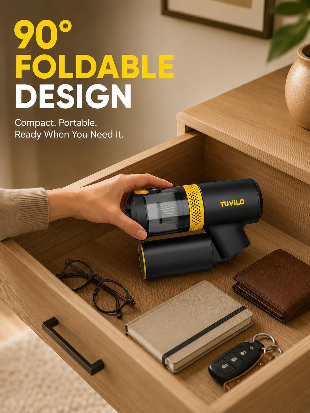 tuvilo Foldable Handheld Vacuum and Blower 4-in-1, 15600Pa Cordless Car Vacuum with Self-Cleaning System, Portable Mini Vacuum Cleaner for Car Home Office Pet Hair, USB-C Rechargeable, Pro Kit