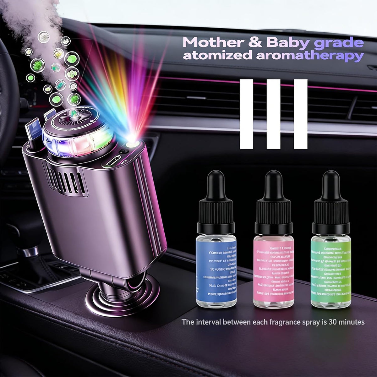 5 in 1 Retractable USB C Car Charger Fast Charge Aromatherapy Starry Sky | 69W Car Chargers Fast Charging Adapter with Air Freshener & Starlight, Compatible with iPhone 17 16 15 14 13 & Android