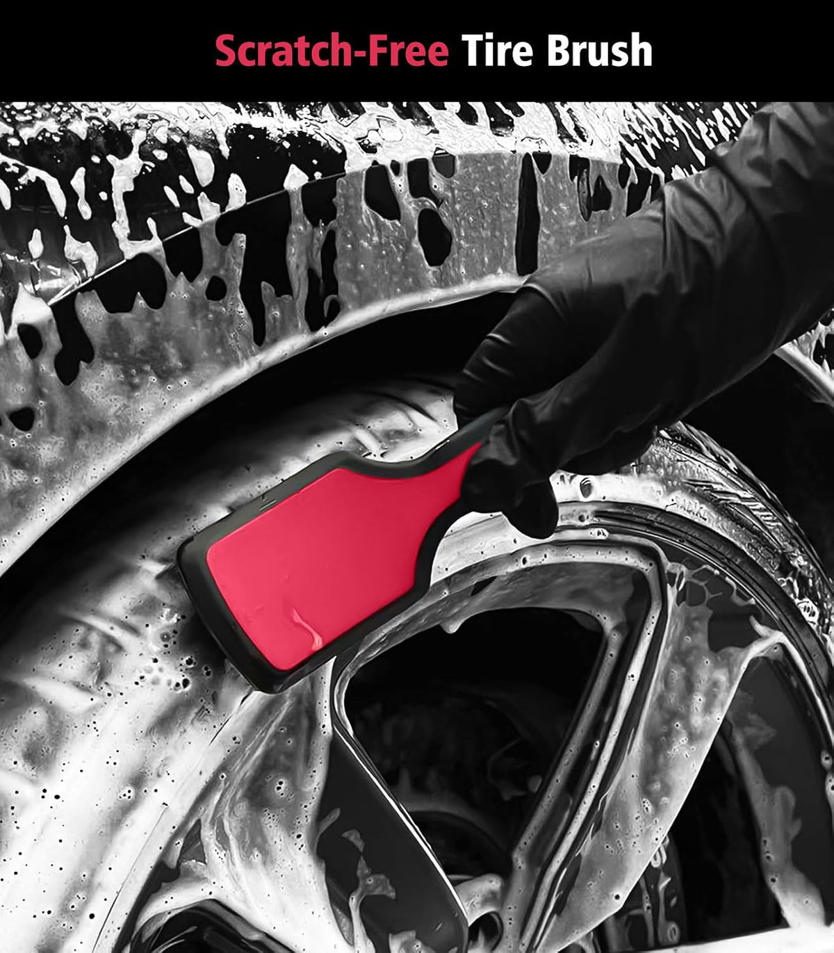 YeewayVeh 6PCS Motorcycle Cleaning Kit, Bendable Wheel Tire Brush,Black/Red