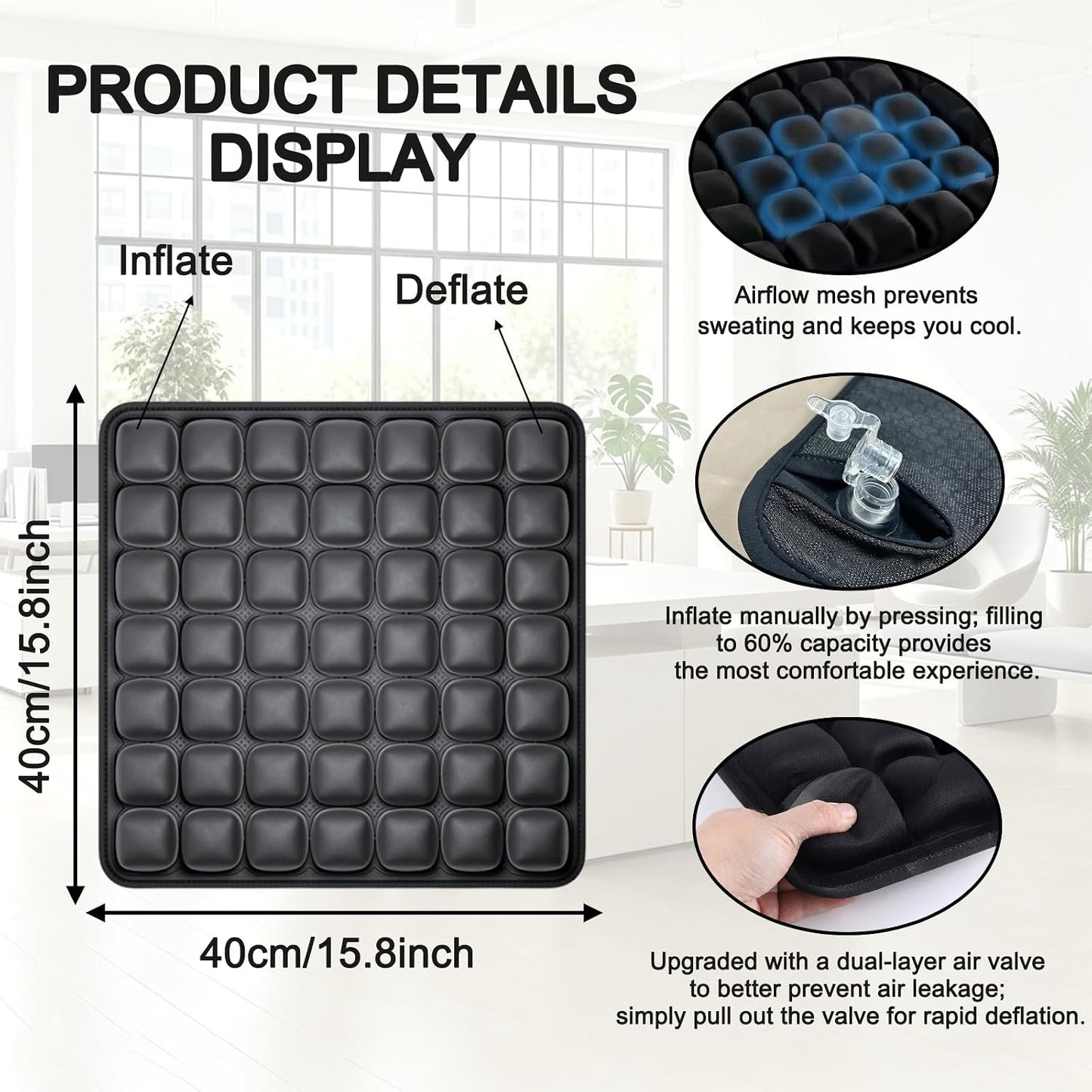 Inflatable Airplane Seat Cushion for Long Flights, 3D Airbag Pressure Relief Cushion, No Pump Needed, Portable Press Inflate Pad with Storage Bag for Office, Car, Stadium & Wheelchair