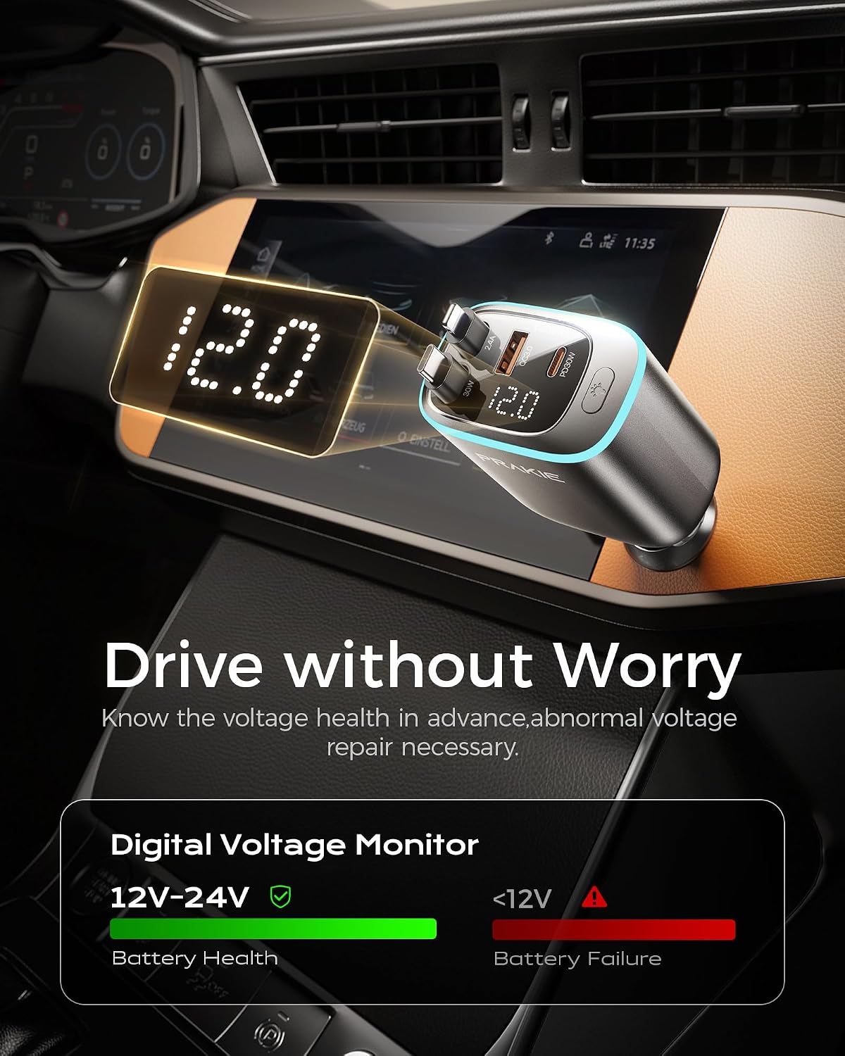 4 in 1 Car Charger, Retractable iPhone Car Charger Fast USB C Phone Charger