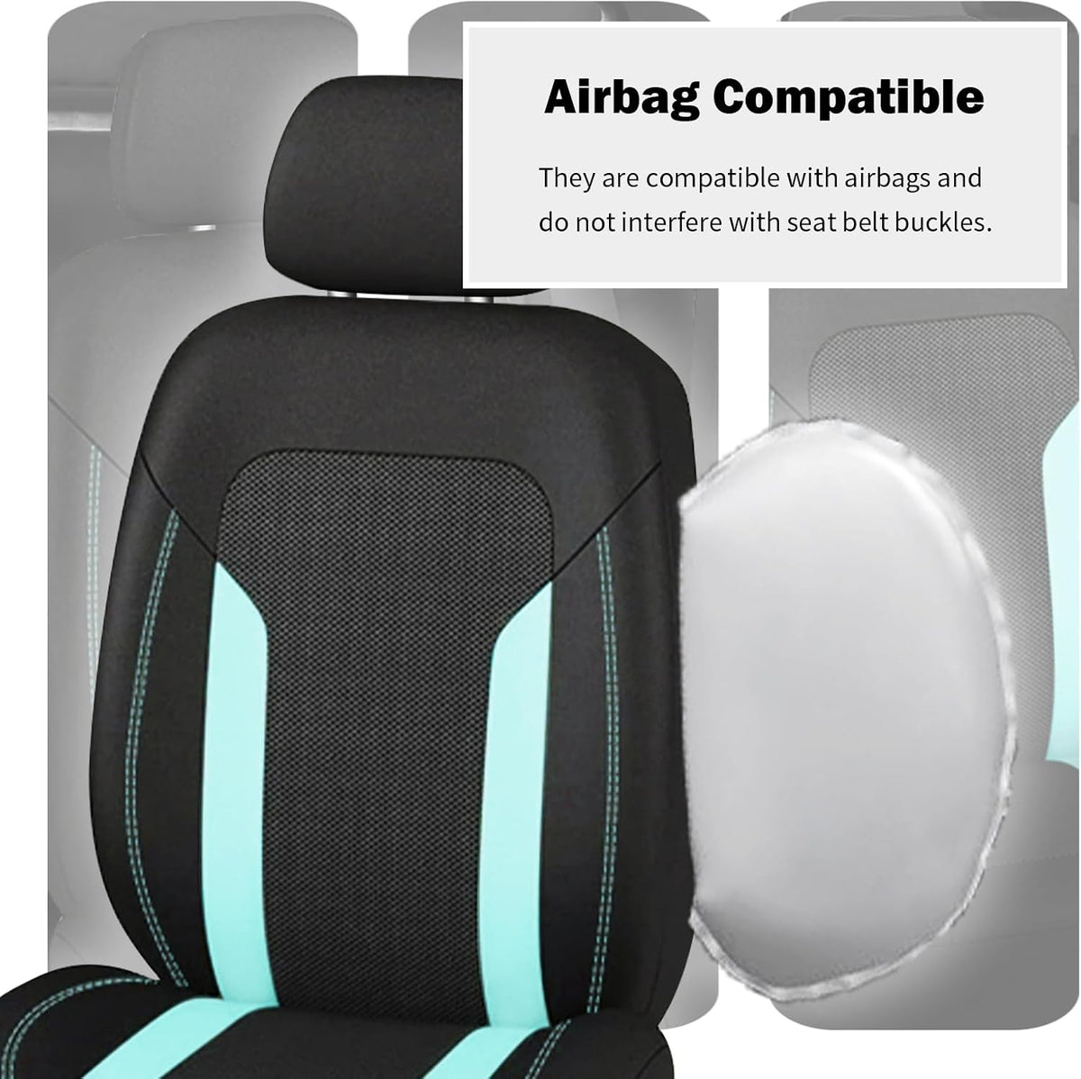 2 Pack Universal Car Seat Cover with Breathable Mesh Backrest,Comfortable Car Seat Protector with Foam Padding and Retaining Buckle,Highly Elastic Car Seat Covers Full Set (Mint)