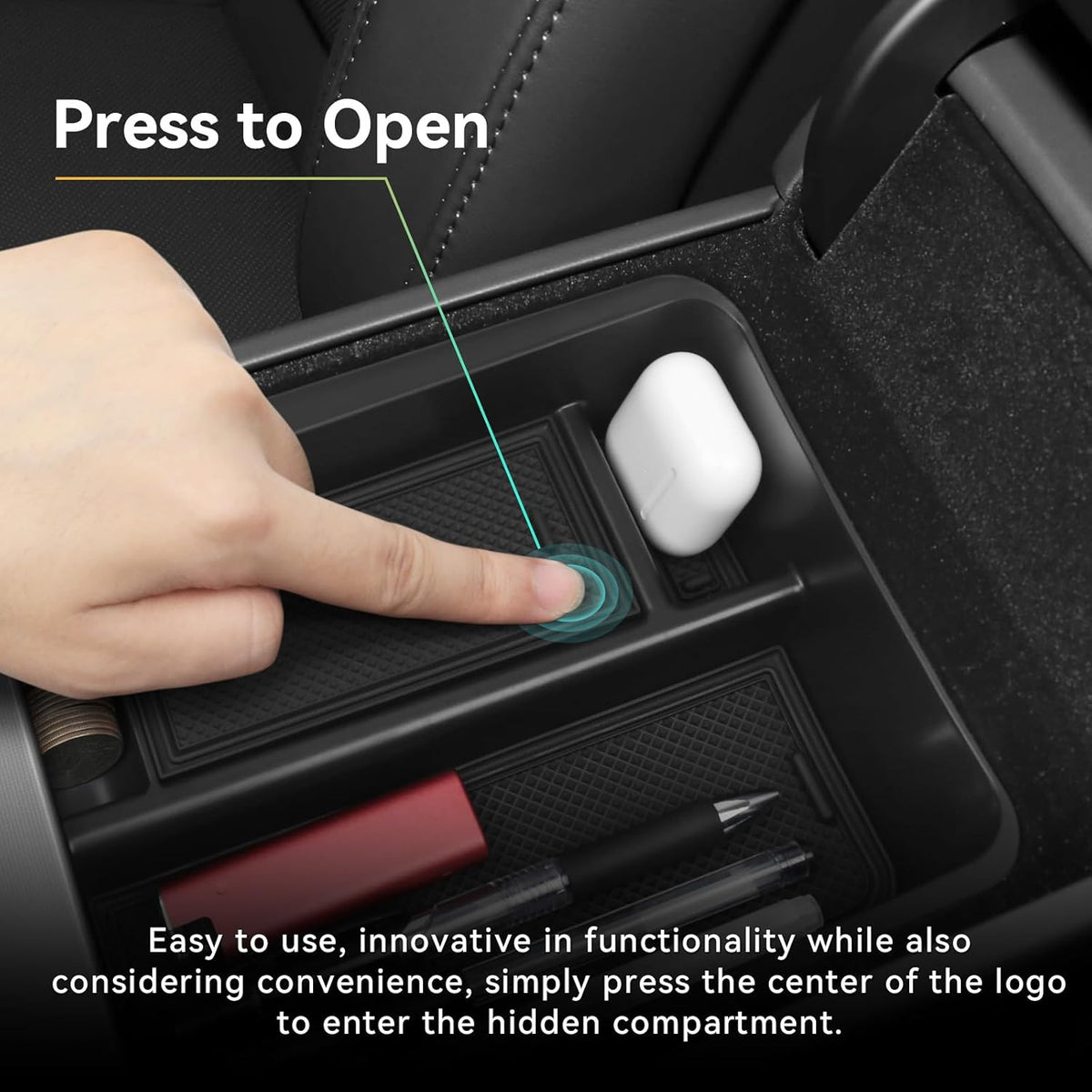 Center Console Organizer Hidden Box Compatible with Tesla 2021-2024 Model Y & 2021-2023 Model 3 Accessories (Not Fit Model 3 Highland) ABS Plastic Material Armrest Secondary Storage Box