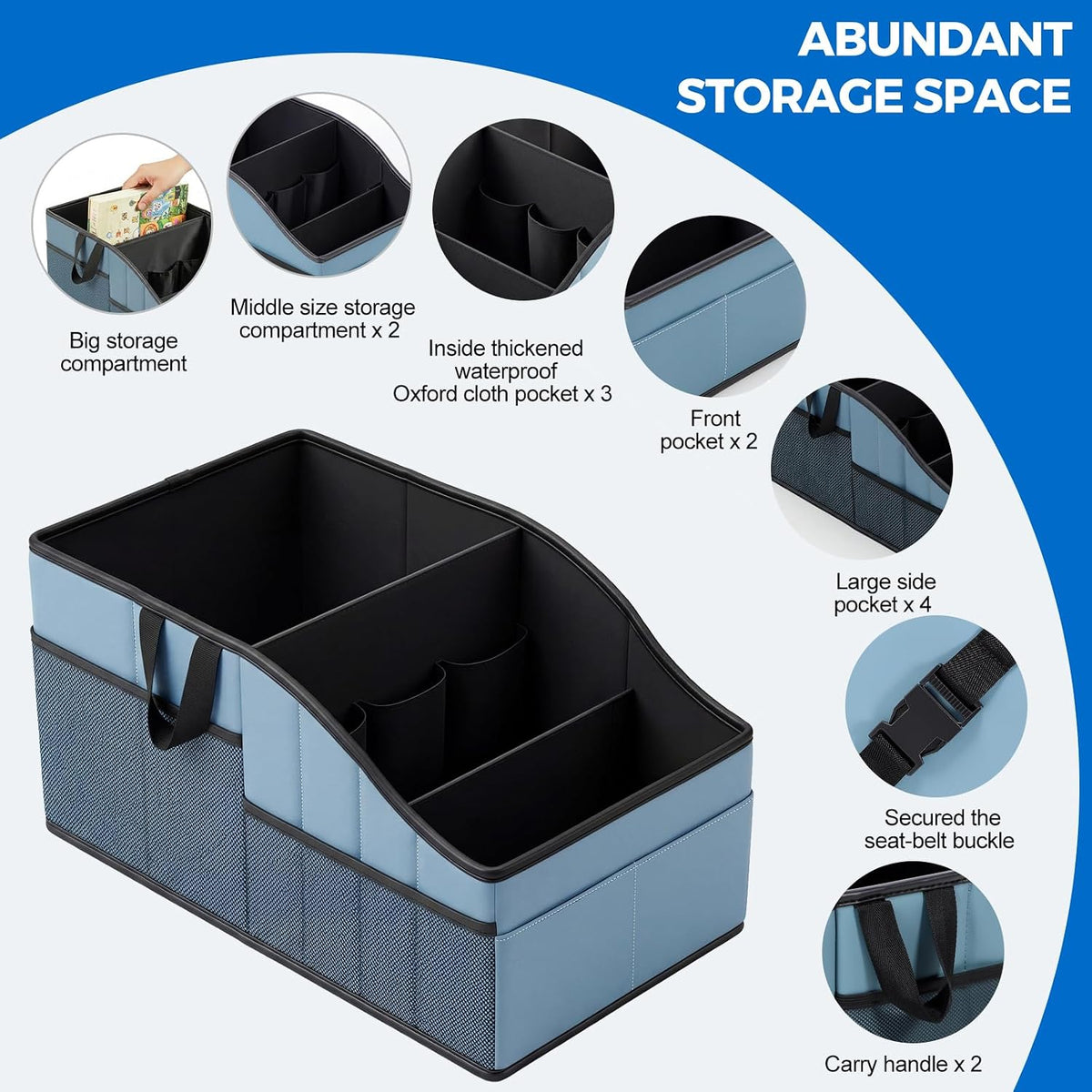 WHHMK Sturdy Leather Car Storage Support Up to 33 LB of Weight, Blue